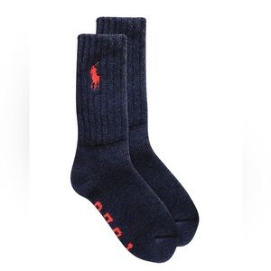POLO RALPH LAUREN Men’s Navy Lounge Slipper Socks with Non-Slip Sole Size: 10-13